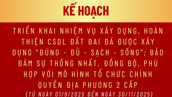 KẾ HOẠCH Triển khai nhiệm vụ xây dựng, hoàn thiện CSDL đất đai đã được xây dựng “đúng - đủ - sạch - sống”; bảo đảm sự thống nhất, đồng bộ, phù hợp với mô hình tổ chức chính quyền địa phương 2 cấp